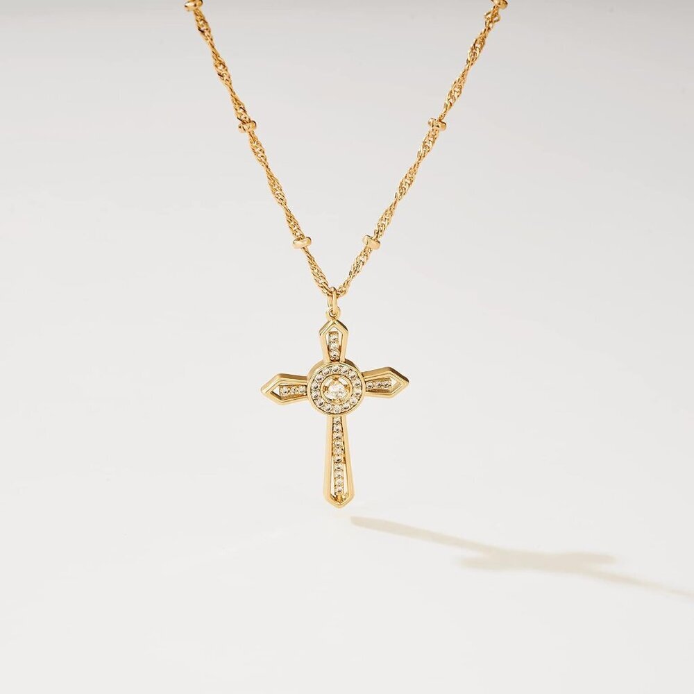 Cross Necklace Faith Pendant 14K Plated Dainty Chain Minimalist Simple Tiny God - Picture 5 of 7